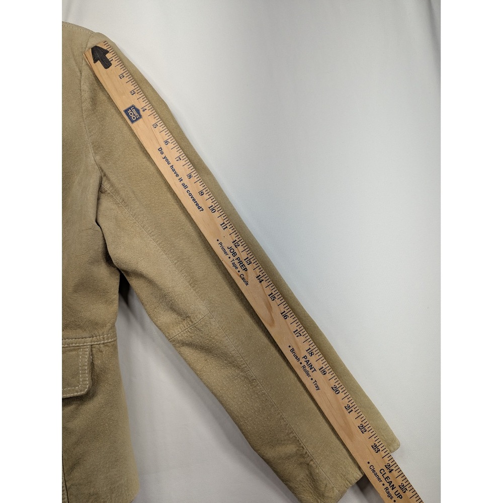 Bernardo Tan Beige Leather Blazer Jacket Lace Lining Pleated Back Womens Large - Picture 9 of 10